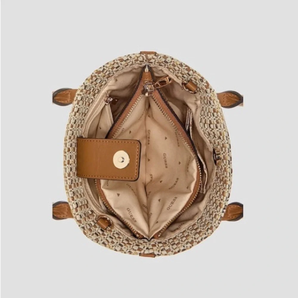 New Guess Brown and Cream Woven Satchel